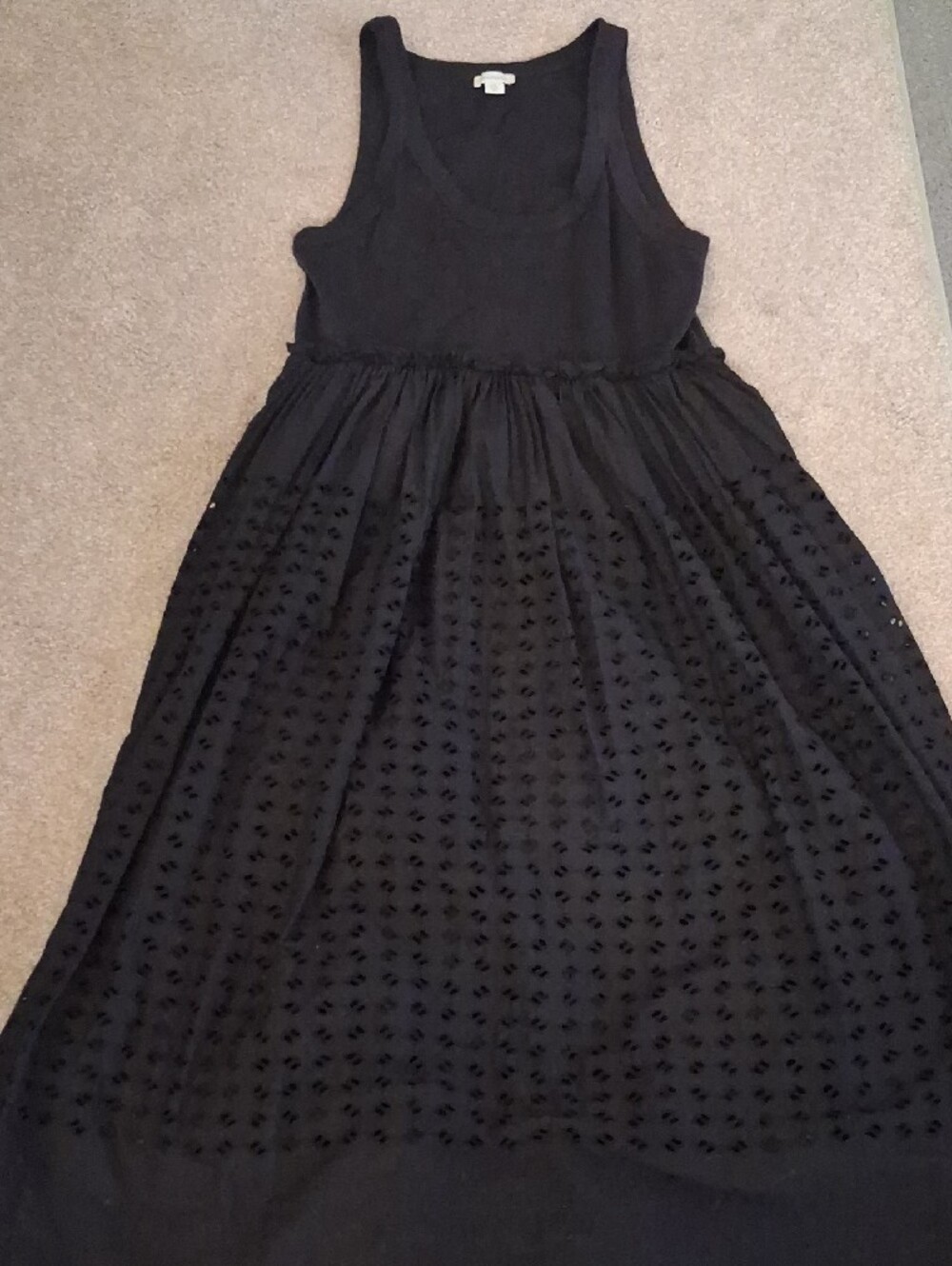 Sundance Black Sleeveless Dress. Eyelet Flowy Maxi With Scoop Neck Tank.(P-XL)